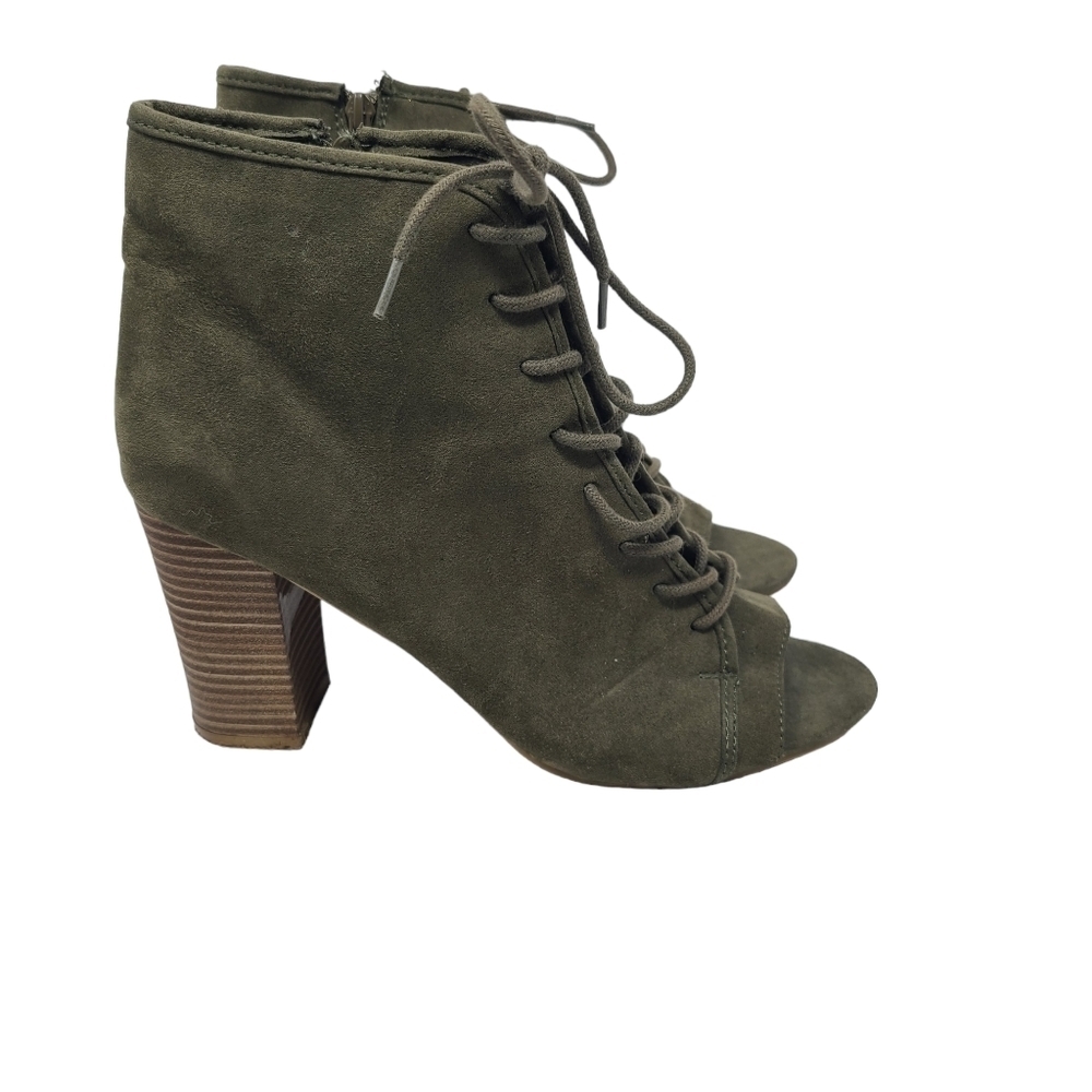 Hot‎ Tomato ankle boots Peep Toe size 9.5 Olive Green Faux Suede